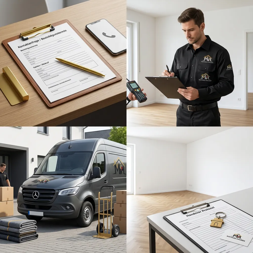 Collage: Besichtigung, Transporter und Angebotserstellung