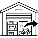Symbol: Garage mit Kartons und Fahrrad – Garagen- und Dachbodenentrümpelung